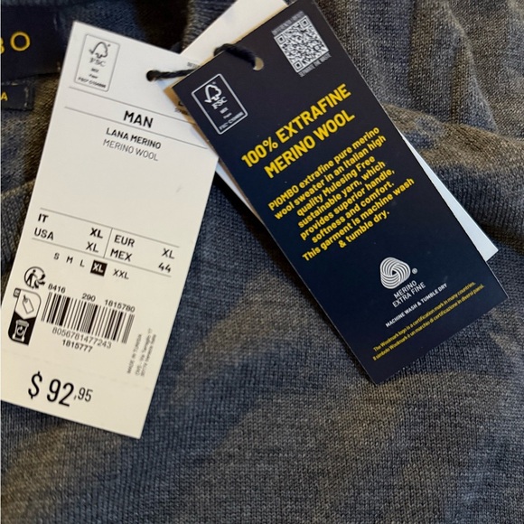 OVS Fashion PIOMBO Men's XL 100% Extra Fine Merino Wool Gray Sweater - Picture 2 of 3